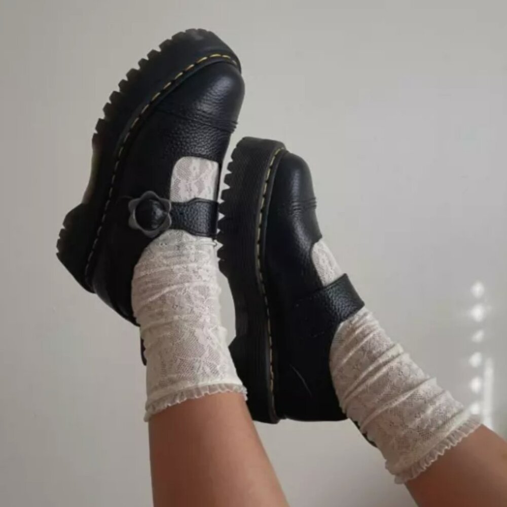 DR. MARTENS ADDINA FLOWER BUCKLE LEATHER PLATFORM MARY JANE MSRP$190 Chic & Cute